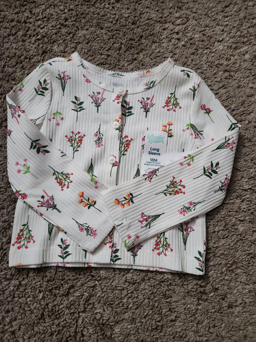 wonder nation White Long Sleeve Top with Floral Print For Girls Size 18M